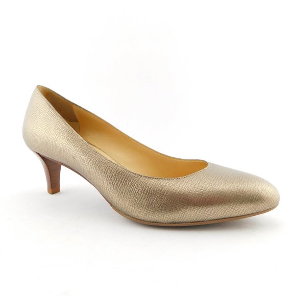 COLE HAAN Nike Air Gold Metallic Leather Heel Pumps 8 - Picture 1 of 9